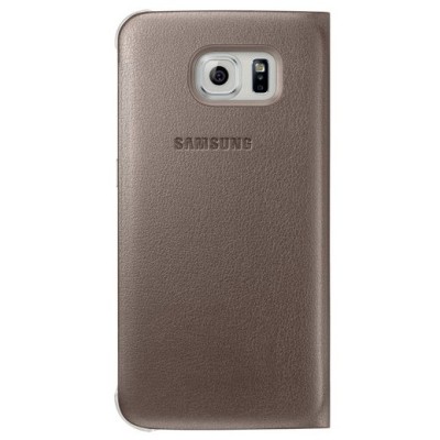 Samsung Galaxy S6 G920 oficiāls Flip Wallet atvērams zelta ādas maciņš (maks) / Vacins.lv