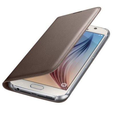 Samsung Galaxy S6 G920 oficiāls Flip Wallet atvērams zelta ādas maciņš (maks) / Vacins.lv