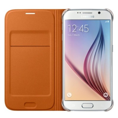 Samsung Galaxy S6 G920 Flip Wallet Cover открываемый оранжевого цвета кожаный чехол - книжка | Vacins.lv
