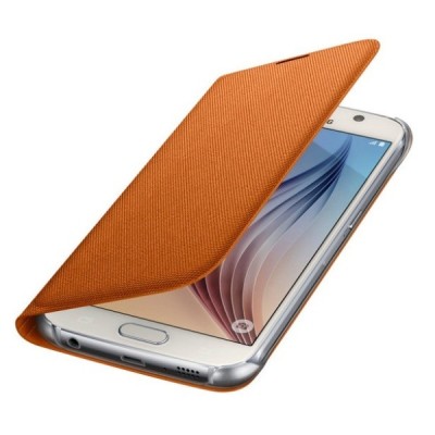 Samsung Galaxy S6 G920 Flip Wallet Cover открываемый оранжевого цвета кожаный чехол - книжка | Vacins.lv