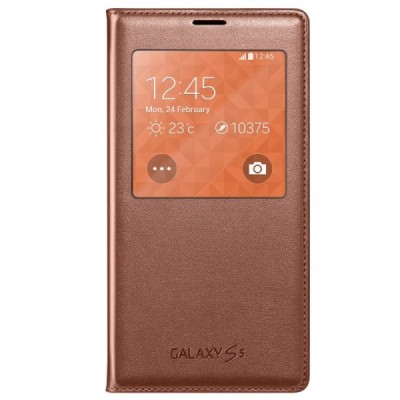 Samsung Galaxy S5 G900 (S5 Neo G903) оригинальный S View Cover открываемый золотой кожаный чехол - книжка | Vacins.lv