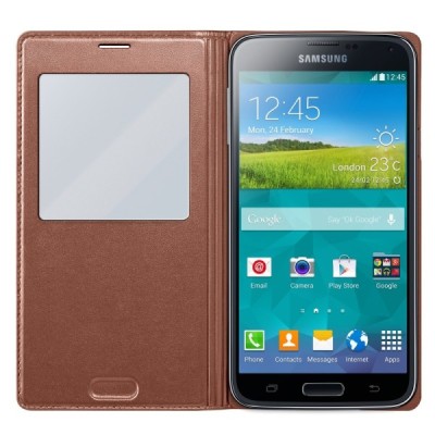Samsung Galaxy S5 G900 (S5 Neo G903) оригинальный S View Cover открываемый золотой кожаный чехол - книжка | Vacins.lv