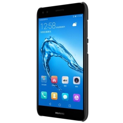 P9 Lite Mini (Y6 Pro 2017) Nillkin Frosted Shield melns plastmasas futrālis + ekrāna aizsargplēve / Vacins.lv