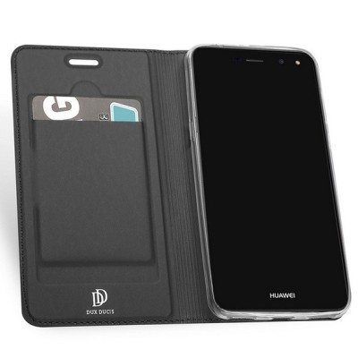 „Dux Ducis“ Skin серии Huawei Y6 2017 / Y5 2017 (Nova Young) чёрный кожаный чехол-книжка | Vacins.lv