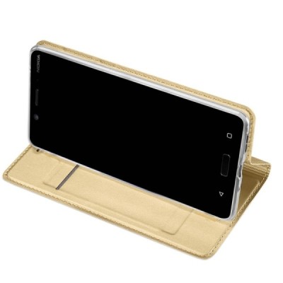 Nokia 8 „Dux Ducis“ Skin sērijas zelta ādas atvērams maciņš / Vacins.lv