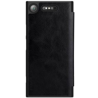 Роскошный чёрный кожаный чехол Nillkin Qin Series для Sony Xperia XZ1 | Vacins.lv