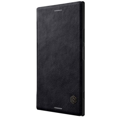 Роскошный чёрный кожаный чехол Nillkin Qin Series для Sony Xperia XZ1 | Vacins.lv