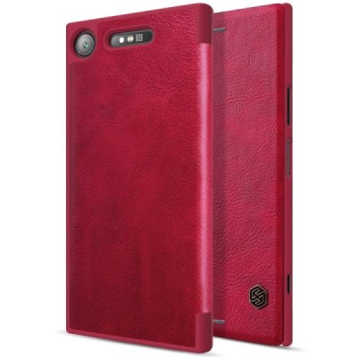 Greznais „Nillkin“ Qin sērijas ādas atvērams sarkans Sony Xperia XZ1 maciņš (maks) / Vacins.lv