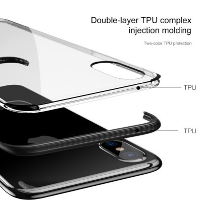 Apple iPhone X (iPhone Xs) elegants „Baseus“ Armor dzidrs (caurspīdīgs) silikona apvalks (apmales melnā krāsā) / Vacins.lv