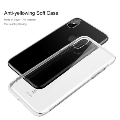 Apple iPhone X (iPhone Xs) „Baseus“ Armor Case TPU силиконовый прозрачный чехол с белой рамкой | Vacins.lv