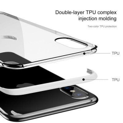 Apple iPhone X (iPhone Xs) „Baseus“ Armor Case TPU силиконовый прозрачный чехол с белой рамкой | Vacins.lv
