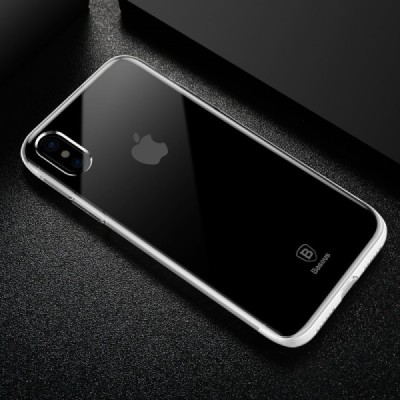 Apple iPhone X (iPhone Xs) „Baseus“ Armor Case TPU силиконовый прозрачный чехол с белой рамкой | Vacins.lv