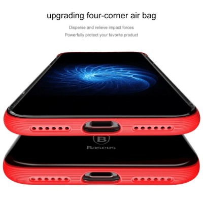 Apple iPhone X / Xs elegants „Baseus“ Armor dzidrs (caurspīdīgs) silikona apvalks (apmales sarkanā krāsā) / Vacins.lv
