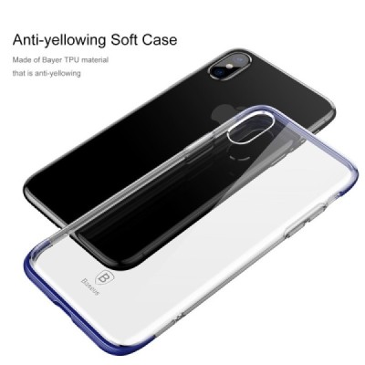 Apple iPhone X (iPhone Xs) „Baseus“ Armor Case TPU силиконовый прозрачный чехол с синей рамкой | Vacins.lv