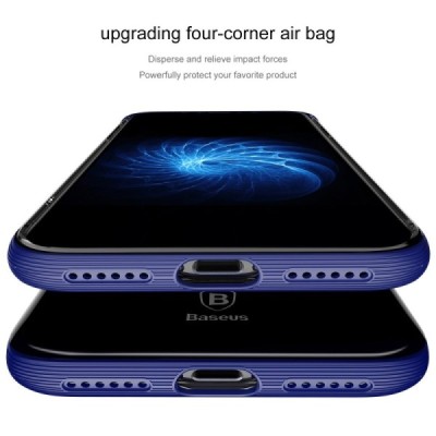 Apple iPhone X (iPhone Xs) „Baseus“ Armor Case TPU силиконовый прозрачный чехол с синей рамкой | Vacins.lv