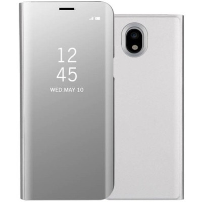 Samsung Galaxy J5 2017 (J530) plastmasas atvērams sudrabs ādas maciņš / Vacins.lv