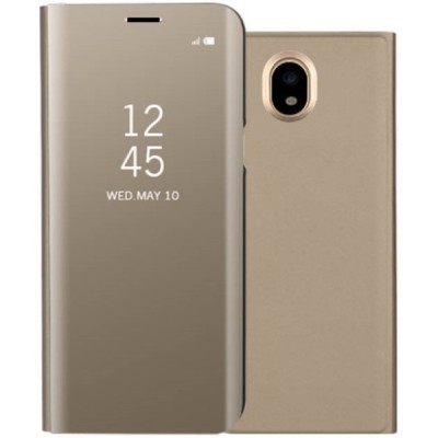 Samsung Galaxy J5 2017 (J530) plastmasas atvērams zelta ādas maciņš / Vacins.lv
