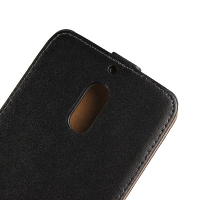 Nokia 6 klasisks ādas vertikāli atvēramais melns maciņš / Vacins.lv