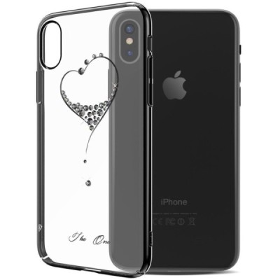 Apple iPhone X (iPhone Xs) Kingxbar Crystal  Love Swarovski пластиковый прозрачный чёрный чехол с кристаллами | Vacins.lv