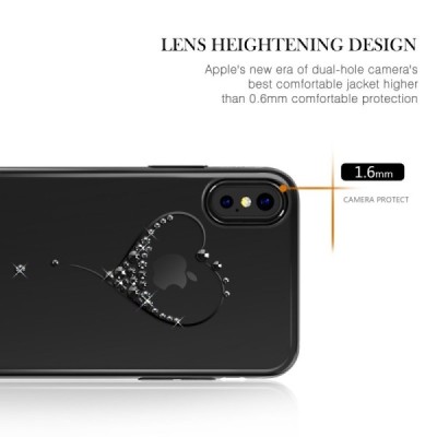 Apple iPhone X (iPhone Xs) Kingxbar Crystal  Love Swarovski пластиковый прозрачный чёрный чехол с кристаллами | Vacins.lv