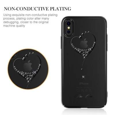 Apple iPhone X (iPhone Xs) Kingxbar Crystal  Love Swarovski пластиковый прозрачный чёрный чехол с кристаллами | Vacins.lv