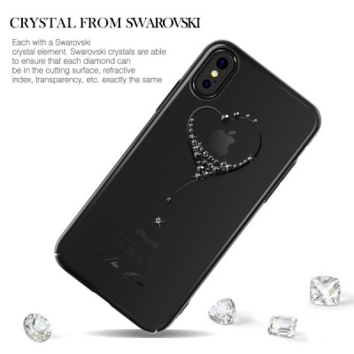 Apple iPhone X (iPhone Xs) Kingxbar Crystal  Love Swarovski пластиковый прозрачный чёрный чехол с кристаллами | Vacins.lv