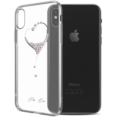 Apple iPhone X (iPhone Xs) elegants Kingxbar Crystal Love Swarovski dzidrs (caurspīdīgs) sudrabs plastmasas apvalks ar kristālie