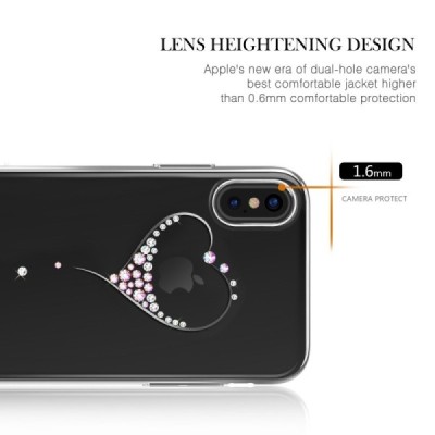 Apple iPhone X (iPhone Xs) elegants Kingxbar Crystal Love Swarovski dzidrs (caurspīdīgs) sudrabs plastmasas apvalks ar kristālie