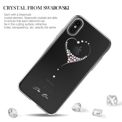 Apple iPhone X (iPhone Xs) elegants Kingxbar Crystal Love Swarovski dzidrs (caurspīdīgs) sudrabs plastmasas apvalks ar kristālie