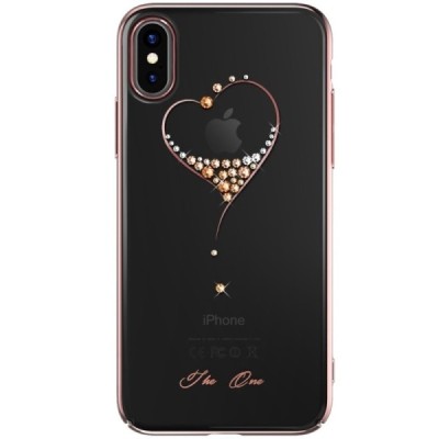 Apple iPhone X (iPhone Xs) elegants Kingxbar Crystal Love Swarovski dzidrs (caurspīdīgs) rozs plastmasas apvalks ar kristāliem /
