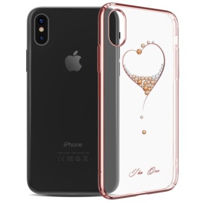 Apple iPhone X (iPhone Xs) Kingxbar Crystal  Love Swarovski пластиковый прозрачный розовый чехол с кристаллами | Vacins.lv