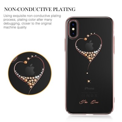 Apple iPhone X (iPhone Xs) Kingxbar Crystal  Love Swarovski пластиковый прозрачный розовый чехол с кристаллами | Vacins.lv