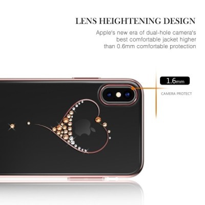 Apple iPhone X (iPhone Xs) Kingxbar Crystal  Love Swarovski пластиковый прозрачный розовый чехол с кристаллами | Vacins.lv
