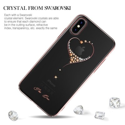 Apple iPhone X (iPhone Xs) Kingxbar Crystal  Love Swarovski пластиковый прозрачный розовый чехол с кристаллами | Vacins.lv