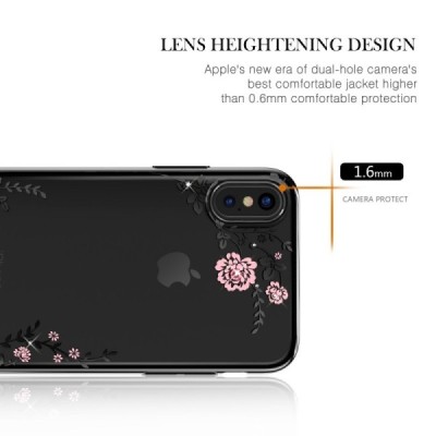 Apple iPhone X (iPhone Xs) „Kavaro“ Crystal  Flowers Swarovski пластиковый прозрачный чёрный чехол с кристаллами | Vacins.lv