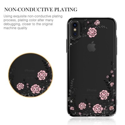 Apple iPhone X (iPhone Xs) „Kavaro“ Crystal  Flowers Swarovski пластиковый прозрачный чёрный чехол с кристаллами | Vacins.lv