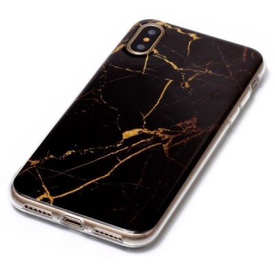 Apple iPhone X (iPhone Xs) „Marble“ твердый силиконовый TPU тёмно-коричневый чехол | Vacins.lv