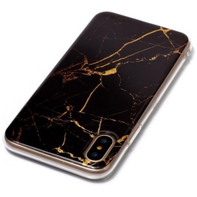 Apple iPhone X (iPhone Xs) „Marble“ твердый силиконовый TPU тёмно-коричневый чехол | Vacins.lv