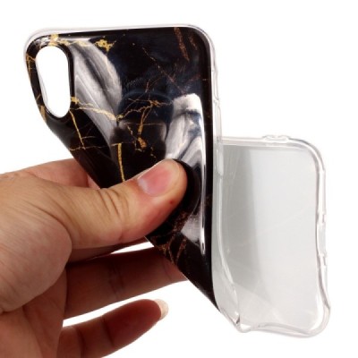 Apple iPhone X (iPhone Xs) „Marble“ твердый силиконовый TPU тёмно-коричневый чехол | Vacins.lv