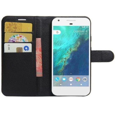 Google Pixel XL Litchi открываемый чёрный кожаный чехол - книжка | Vacins.lv
