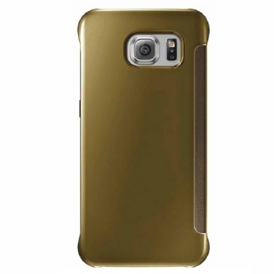 Samsung Galaxy S6 Edge (G925) открываемый золотой пластиковый чехол-книжка | Vacins.lv