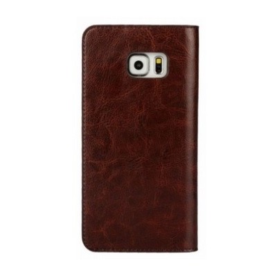 Samsung Galaxy S6 Edge+ (G928) „Faux Leather“ solīds atvēramais ādas tumši brūns maciņš - maks / Vacins.lv