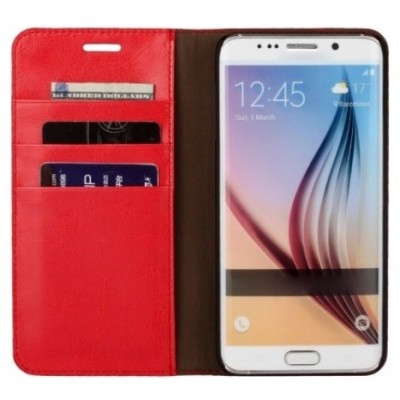 Samsung Galaxy S6 Edge+ (G928) „Faux Leather“ красный кожаный чехол-книжка | Vacins.lv