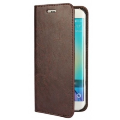 Samsung Galaxy S6 Edge (G925) „Faux Leather“ тёмно-коричневый кожаный чехол-книжка | Vacins.lv