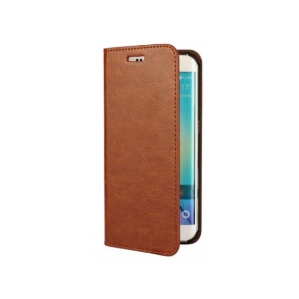„Faux Leather“ solīds atvēramais ādas maciņš - brūns (Galaxy S6 Edge)