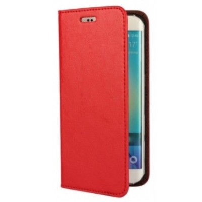 Samsung Galaxy S6 Edge (G925) „Faux Leather“ красный кожаный чехол-книжка | Vacins.lv