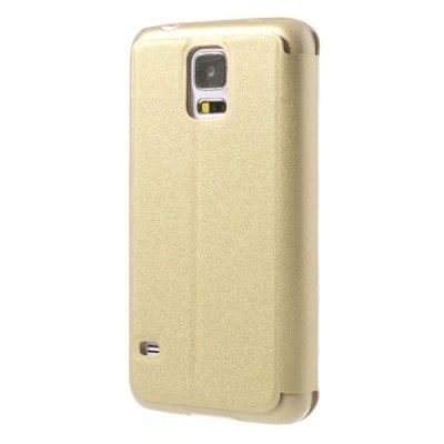 Samsung Galaxy S5 G900 (S5 Neo G903) Atvēramais maciņš ar lodziņu - zelta / Vacins.lv