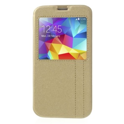 Samsung Galaxy S5 G900 (S5 Neo G903) Atvēramais maciņš ar lodziņu - zelta / Vacins.lv