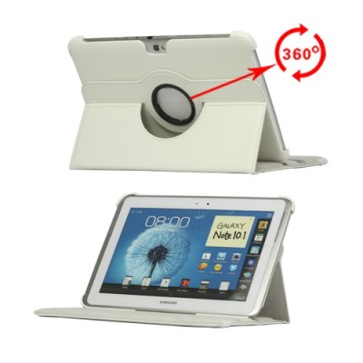 Atvēramais balts ādas futrālis Samsung Galaxy Note 10.1 N8000 (N8010), grozās 360° grādu apjomā / Vacins.lv