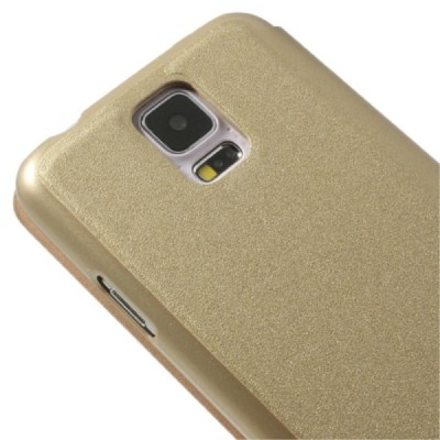 Samsung Galaxy S5 G900 (S5 Neo G903) Atvēramais maciņš ar lodziņu - zelta / Vacins.lv
